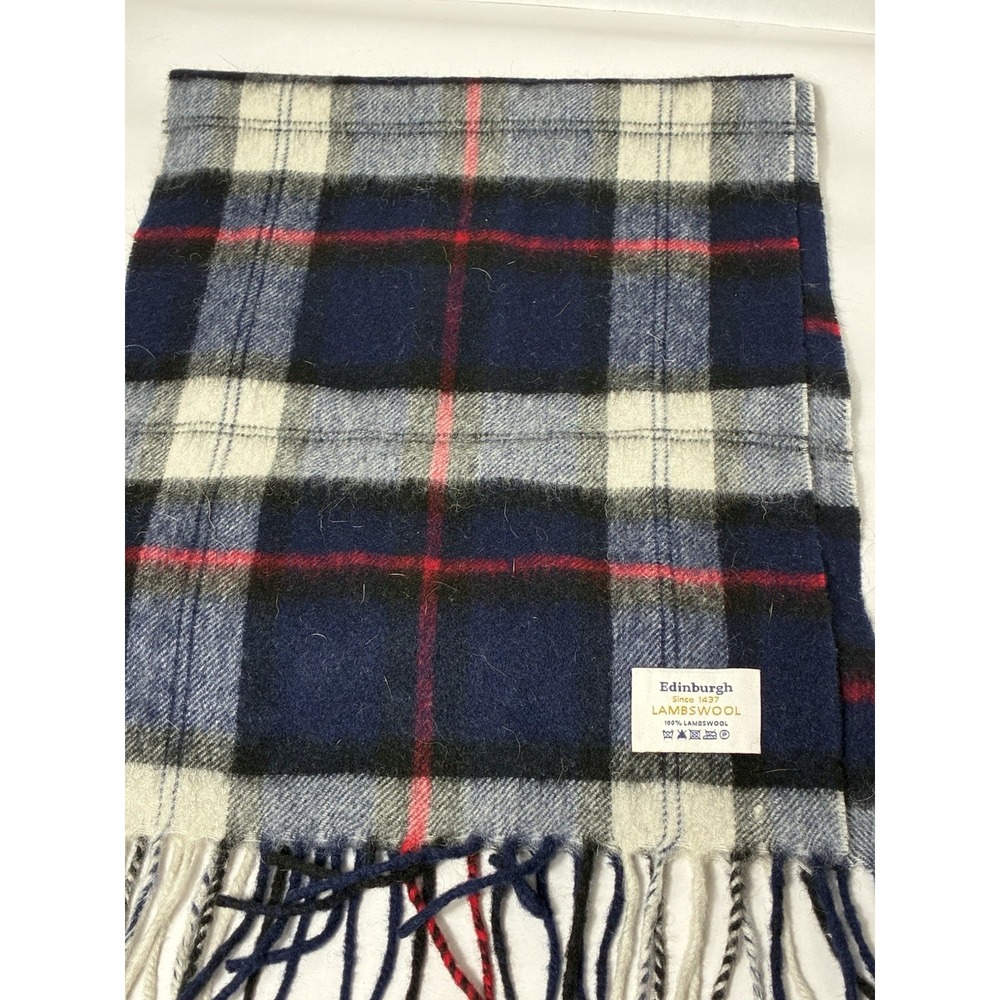 edinburgh Scarf Wide rectangular 100% Lambswool Blue‎ Plaid Preppy Unisex